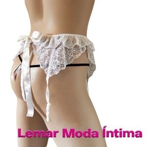 Lemar Moda Intima Ruffled Lace Garter Belt Bridal White Boning Back Ribbon Bow